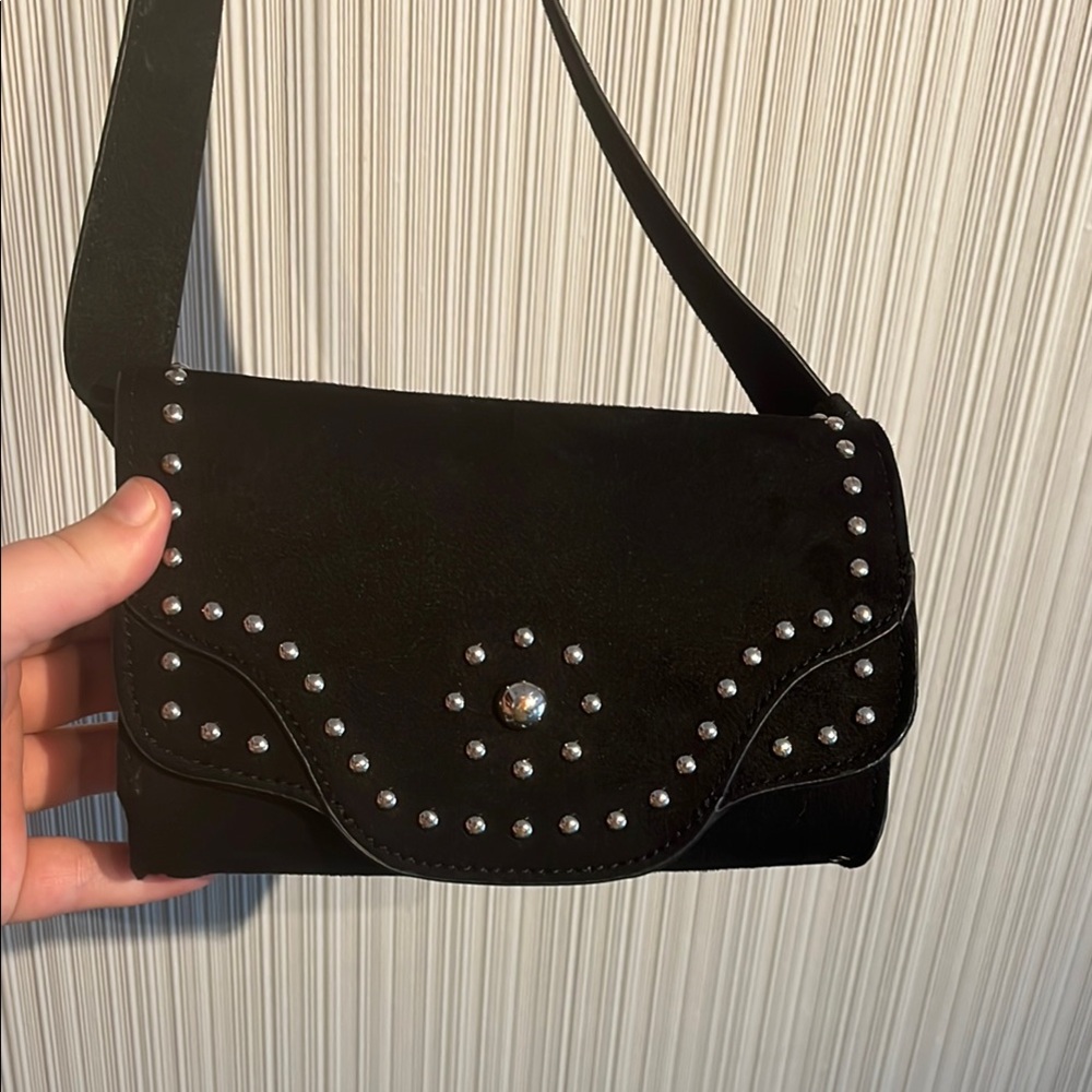 Small black Torrid silver studded belt bag